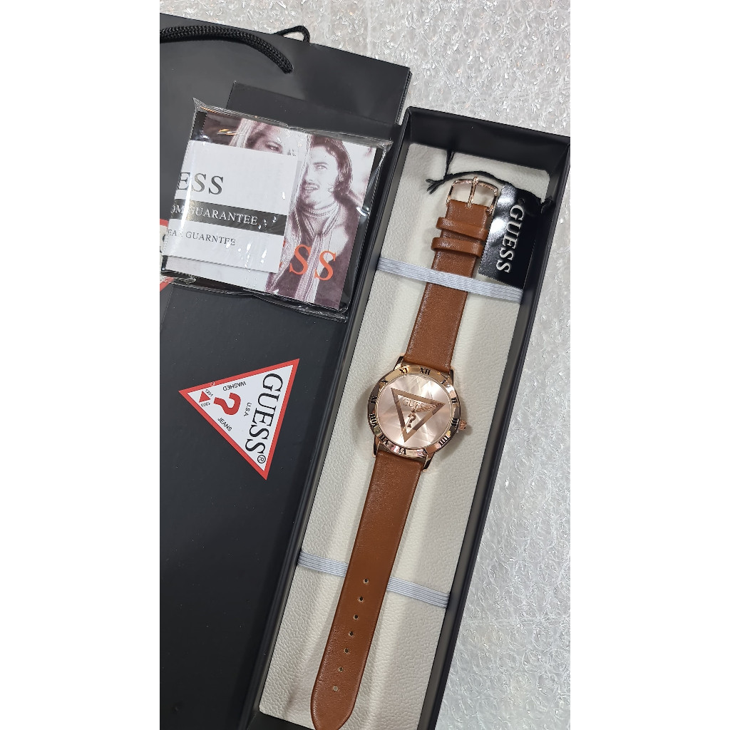 (Promo) JAM TANGAN WANITA GUESS KULIT LEATHER KACA BELIMBING FULL SET FREE BOX ORIGINAL  PLUS PAPER 
