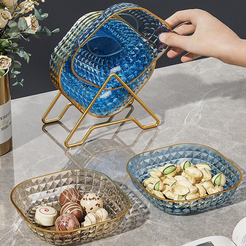 piring plastik cantik Set Piring Makanan aesthetic Diamond dan Tatakan Rak Gold 1 Set 6 Piring 1 Tat