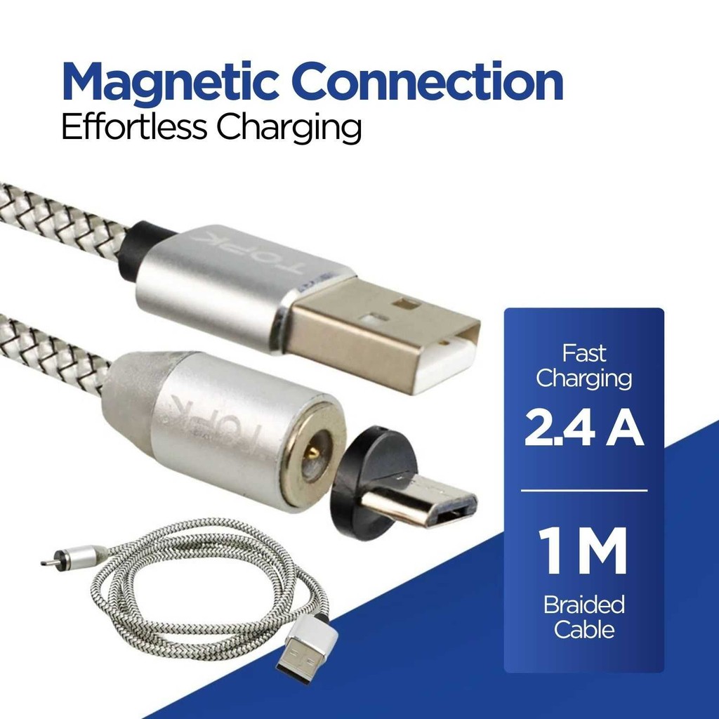 Kabel Charger Micro USB Magnetic 5V 2.4A