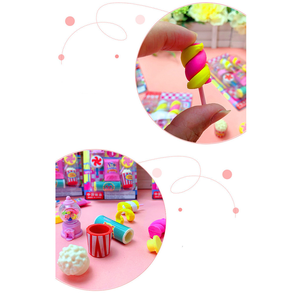 

Cute Pupils' Stationery Cartoon Popular Candy Eraser Raffle Machine French Fries Lollipop Shape