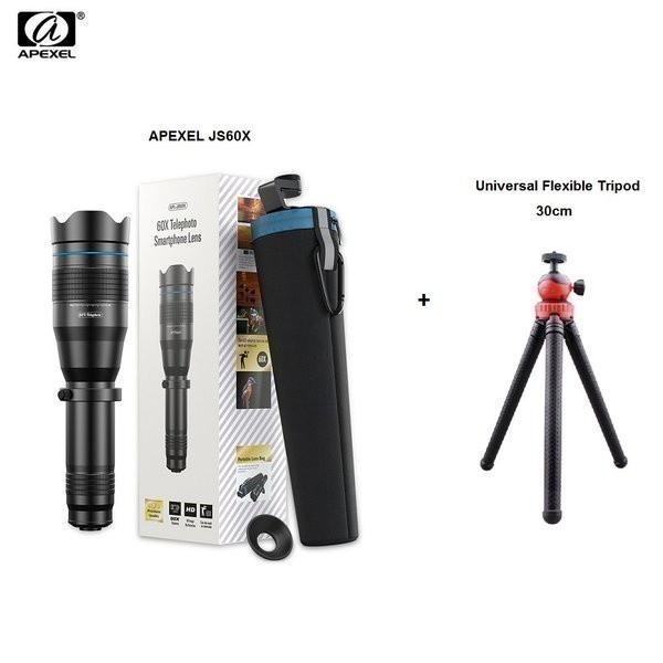 APEXEL APL-JS60X - 60X Telephoto Smartphone Lens FREE FLEXIBLE TRIPOD