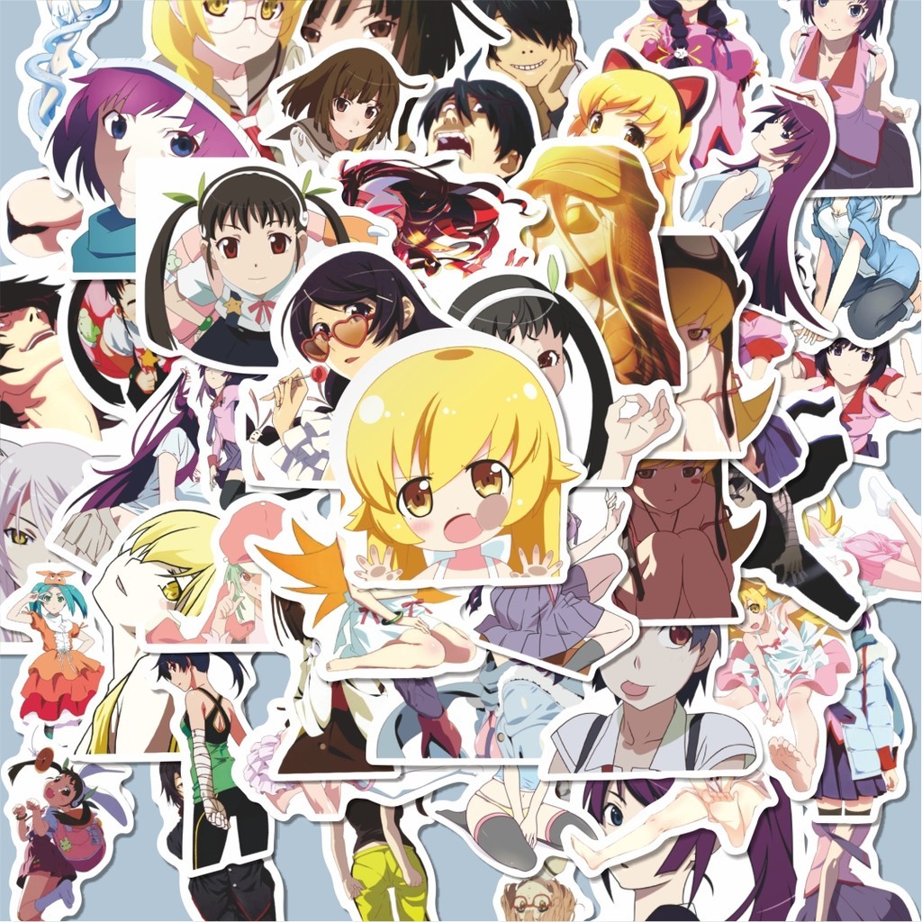 

100PCS Lucu Stiker Anime Monogatari Series Stiker Aesthetic Stiker Anti Air Stikers Berperekat Waterproof sticker decal buat Motor Helm Buku Journal Koper Casing HP Laptop Botol Minum Hadiah anak