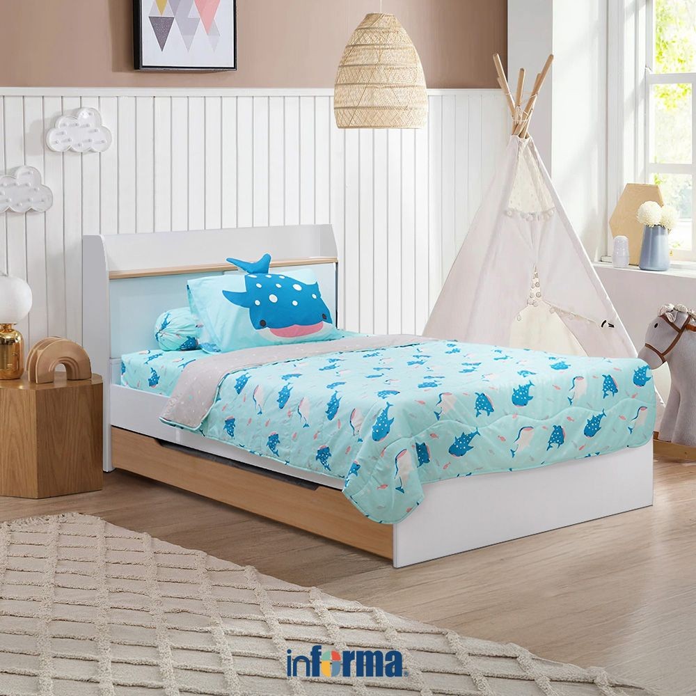 Informa 120X200 cm Set 4 Pcs Seprai Double Anak Microfiber Walshark Sprei Motif Seprai Aesthetic Sep