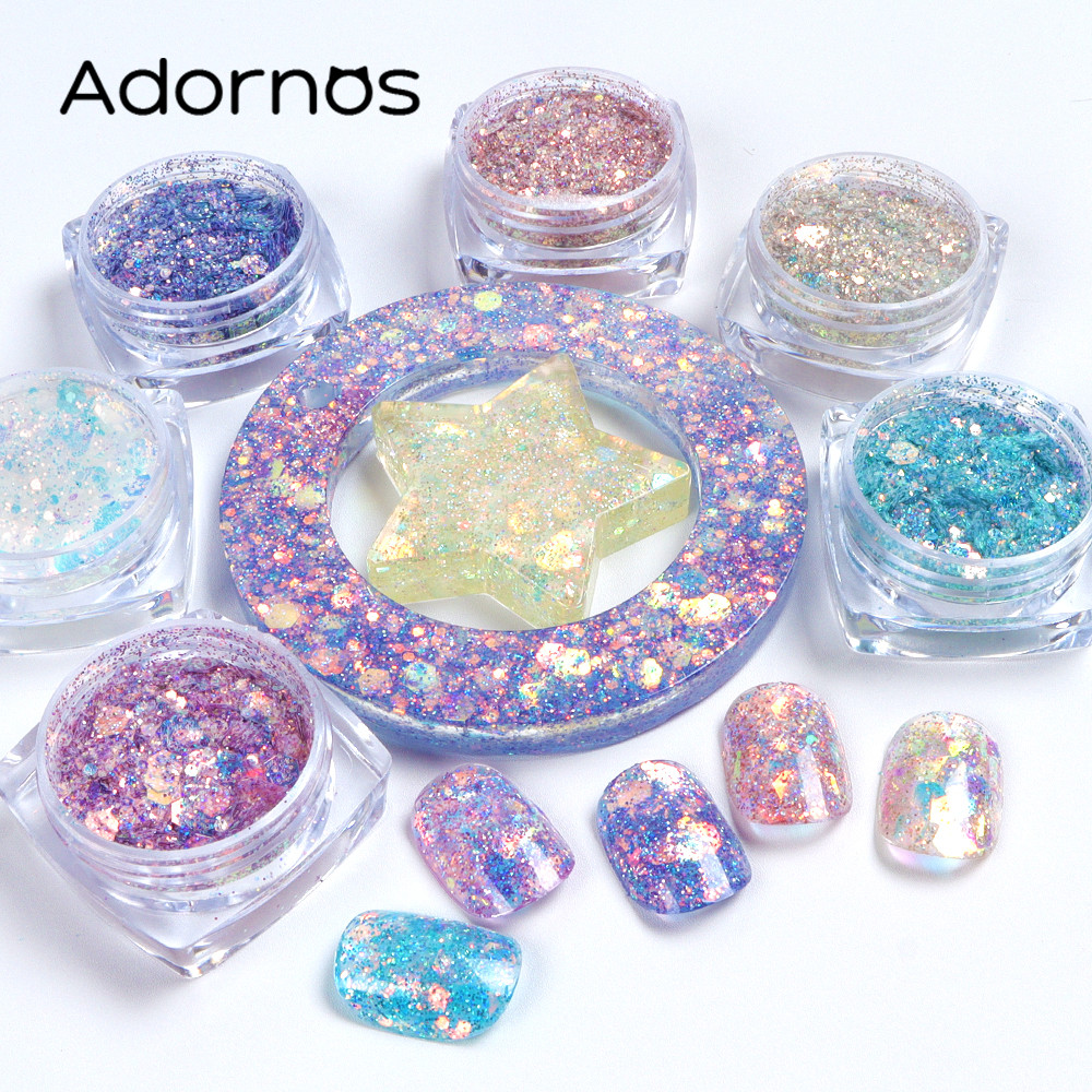 

6 Pcs Mermaid Hexagon Glitter Sequins Sparkly Epoxy Resin Shaker Mold Filling Colorful Chunky Glitter Flakes Resin Craft Fillers