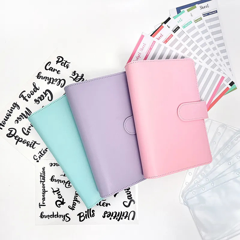 

Leather Budget Binders Planner 6 Hole 8 Zipper Envelopes 2 Stickers in One NoteBook Wallet For Save Money Organizer Cash System