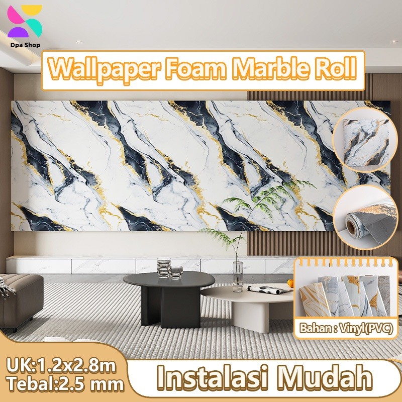 Wallpaper Dinding Motif Vinyl Marble PET Foam Roll Sticker 1.2 x 2.8 Meter Tebal 2.5mm Waterproof De