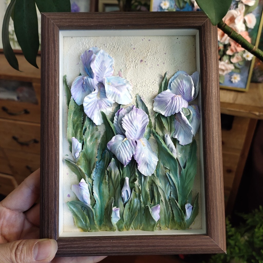 

0029 3D Decorative Flower Arrangement Clay Paste Iris Flowers Wall Art Fresh Oil Painting Acrylic Painting Art Decor Interior