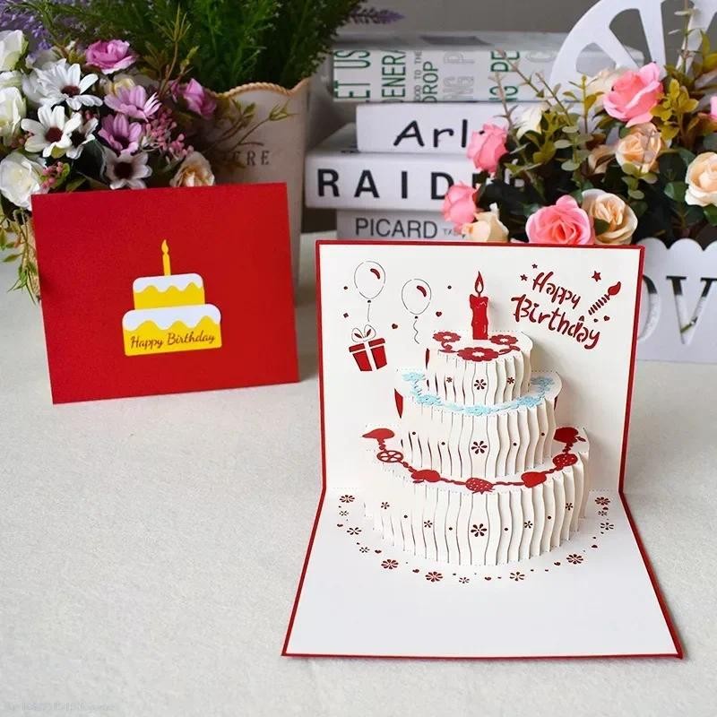 

Happy Birthday Card for Girl Kids Wife Husband 3d Birthday Cake Pop-Up Greeting Cards Postcards Gifts with Envelope Birthday