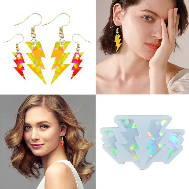

DIY Holographic Laser Lightning Earrings Silicone Mold Bandage Handmade Jewelry Decoration Pendant Cake Baking Resin Mold Crafts