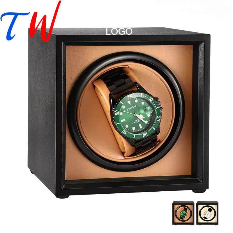 Custom Logo Single Watch Winder-Eco Wood  Auto Rotator with Silent Motor,Luxury Organizer for Rolex/
