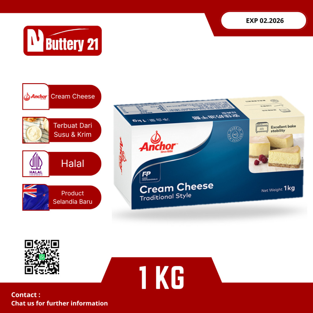 

ANCHOR CREAM CHEESE 1 KG/CREAM CHEESE TRADISIONAL STYLE 1 KG/KEJU KRIM