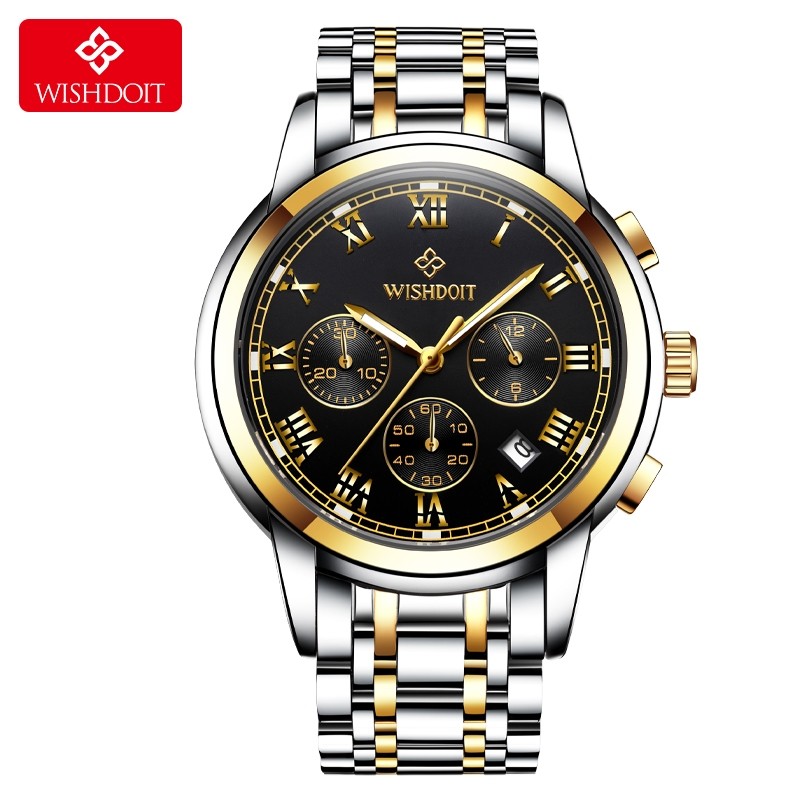 WISHDOIT Jam Tangan Pasangan Asli Pria dan Wanita Jam Tangan Anti Air Baja Tahan Karat Kronograf Kal