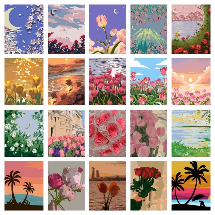 

HIGHTUNE Paint By Number 20x20cm Lukisan Kanvas DIY Digital Painting Kit With Kanvas - Cahaya Bulan