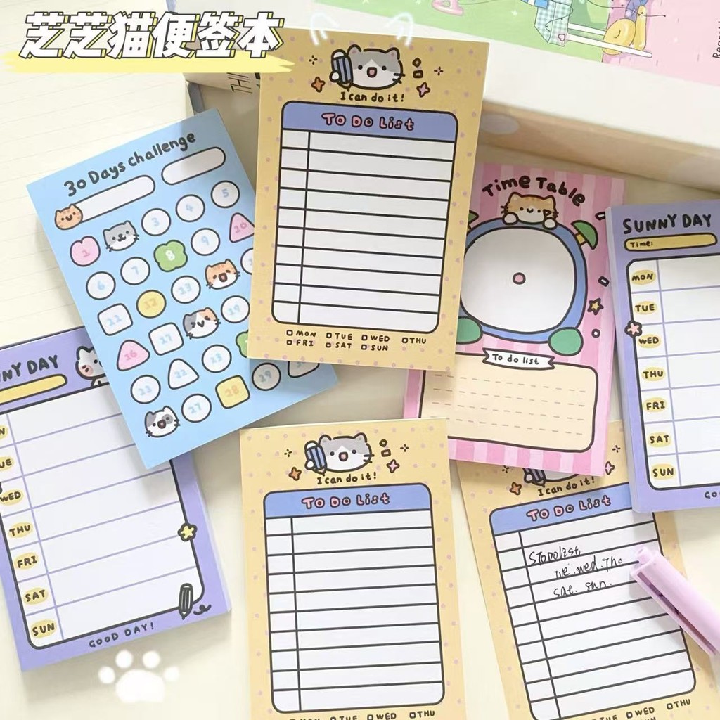 

50sheets Korean Cute Cartoon High-looking Cat Meno Notes Student Note Plan Check-in List Memo Comment No Stickiness Stationery