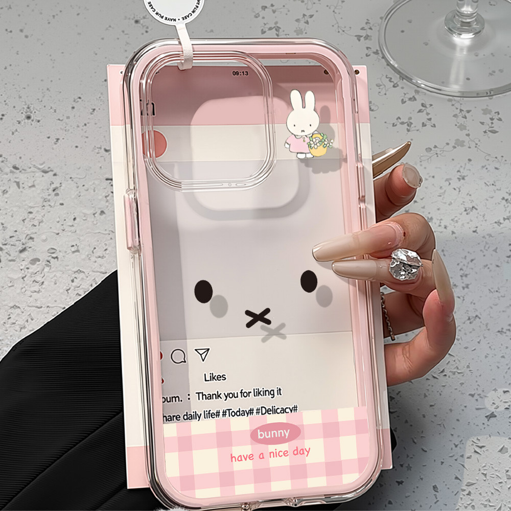 Case Hp Untuk IPhone 11 12 13 14 15 16 Pro Max IPhone 13 Casing Kelinci Lucu 2 in 1 Warna Permen Sil