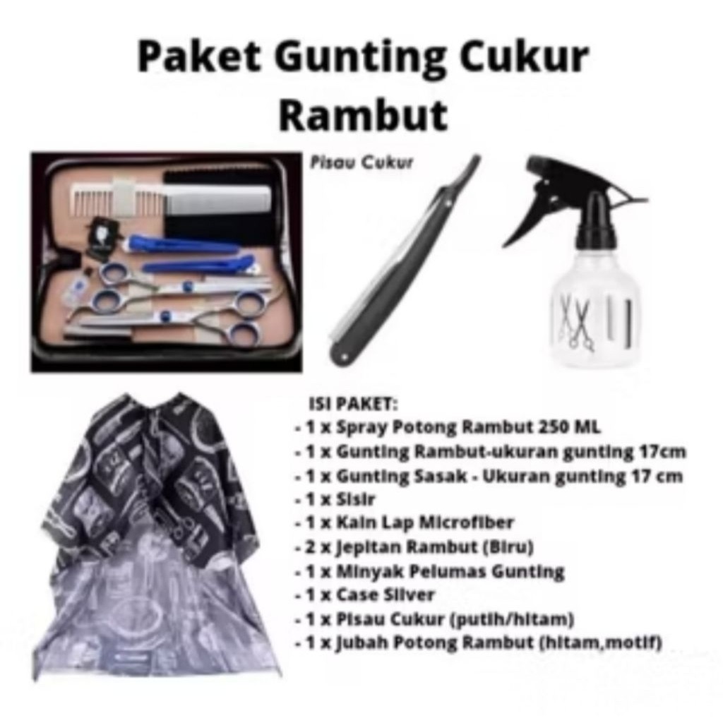 set perlengkapan barber cukur potong rambut, set perlengkapan murah set alat barber
