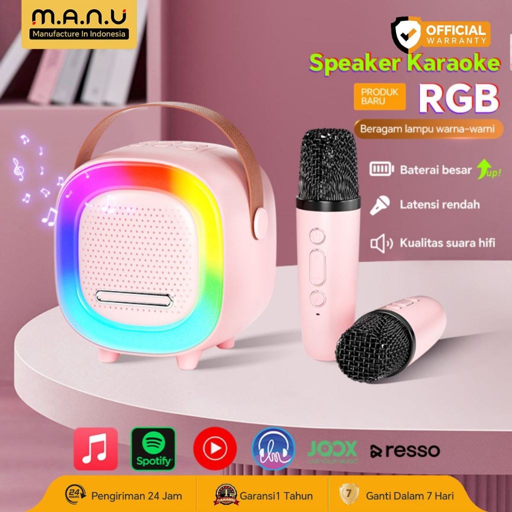 【24 Bulan Garansi】MANU High Level Speaker Karaoke 2MIC Portable Nirkabel Speaker Mikrofon All-in-one