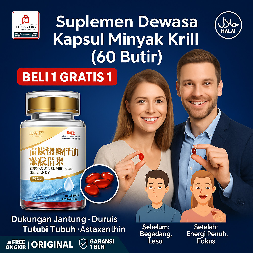 

【Lindungi Kesehatan Mata】[Model Baru 2025]Suplemen Gel Minyak Krill Antarctica (60 Butir) Dengan Kandungan Lipid Tinggi/Formula Alami Krill Oil + Fish Oil/Astaxanthin Murni/Kapsul Tanpa Gula Rasa Netral
