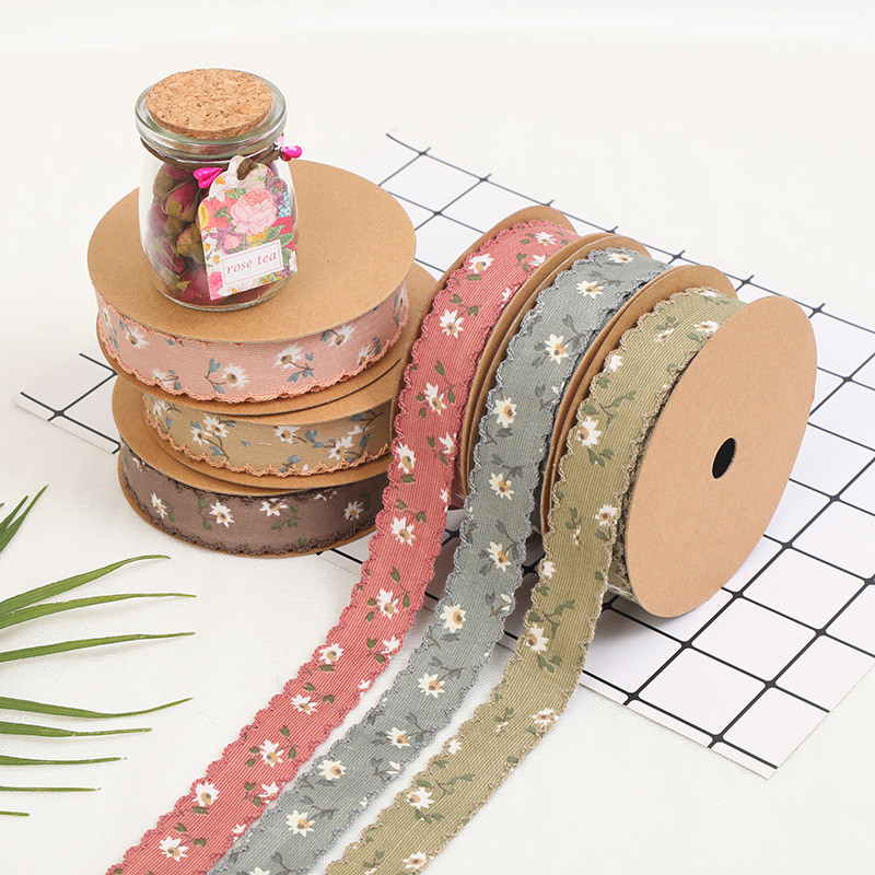 

2.5CM 8Yards Roll Flower Floral Wave Edge Ribbon DIY Bows Gift Box Wrapping Clothing Sewing Accessories Decoration Tape
