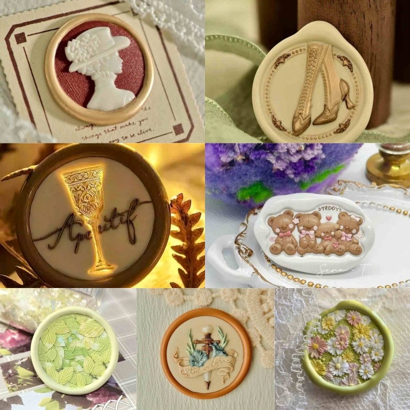 

Fire lacquer seal, bow, flower sea, multi-layer relief, koi fish, finely carved copper head, DIY floral border, stamp toy, seal