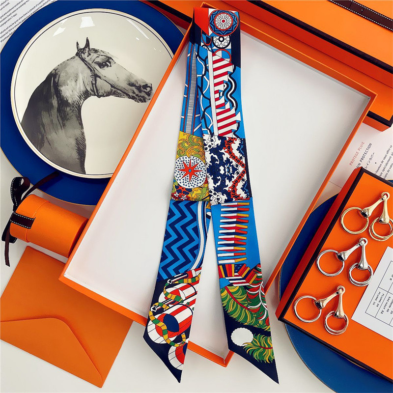 

100% Silk High Quality Luxury Brand Scarf Women Headband Hair Band Foulard Tie Ribbon Neckerchief Skinny Scarves Accessories