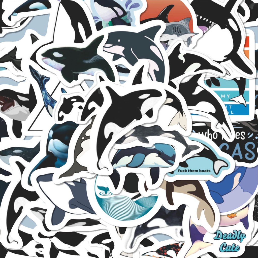 

100PCS Lucu Stiker Hewan Orca/Paus Stiker Aesthetic Stiker Anti Air Stikers Berperekat Waterproof sticker decal buat Motor Helm Buku Journal Koper Casing HP Laptop Botol Minum Hadiah anak