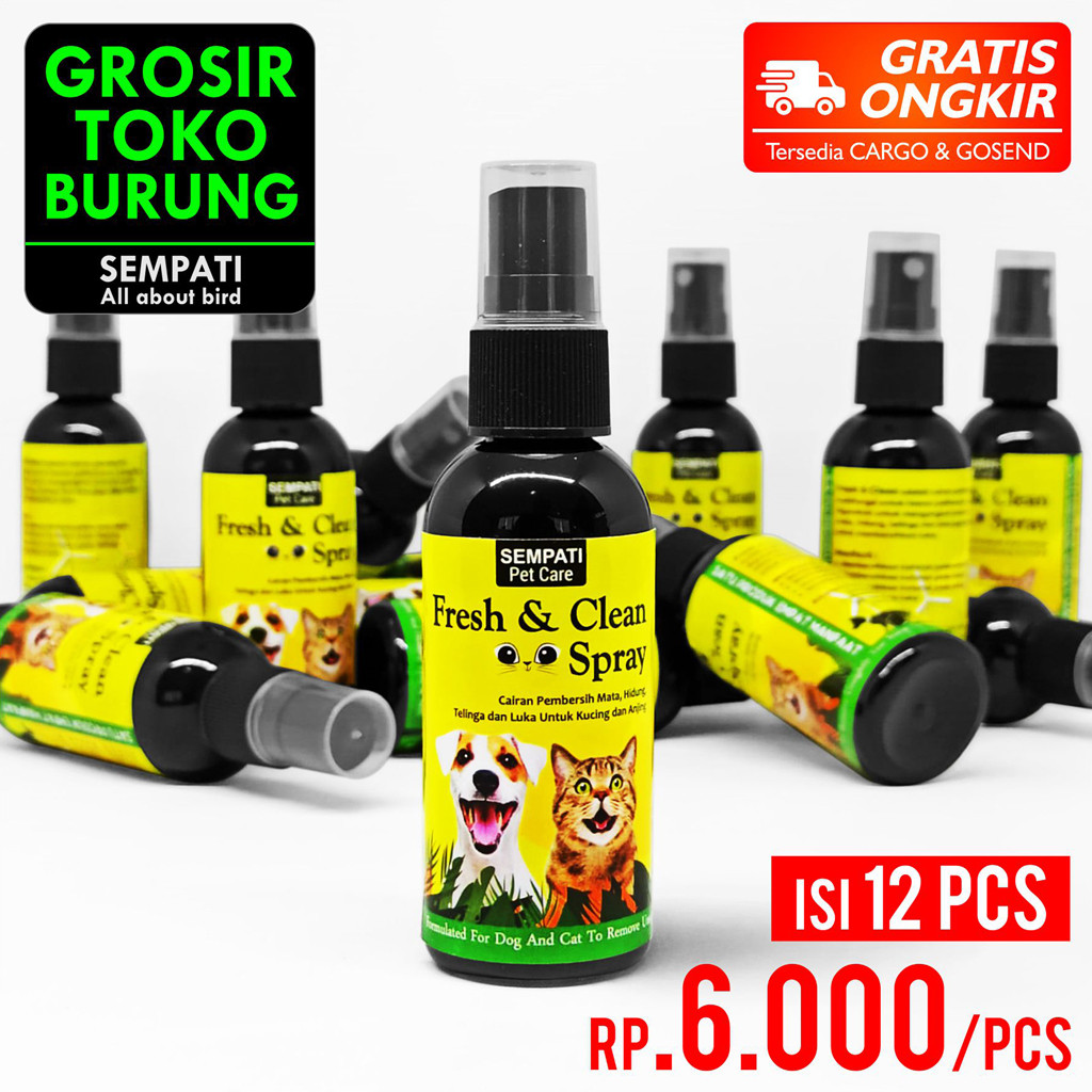 

Sempati Grosir Pembersih Mata Hidung Telinga Luka Kucing Anjing Fresh & Clean Spray 60 ml Sempati Isi 12 Pcs Cairan Pembersih Noda Kotoran Mata Belek Kucing Anabul Kelinci Pet Tear Remover Liquid Cat Dog Eye Cleanser
