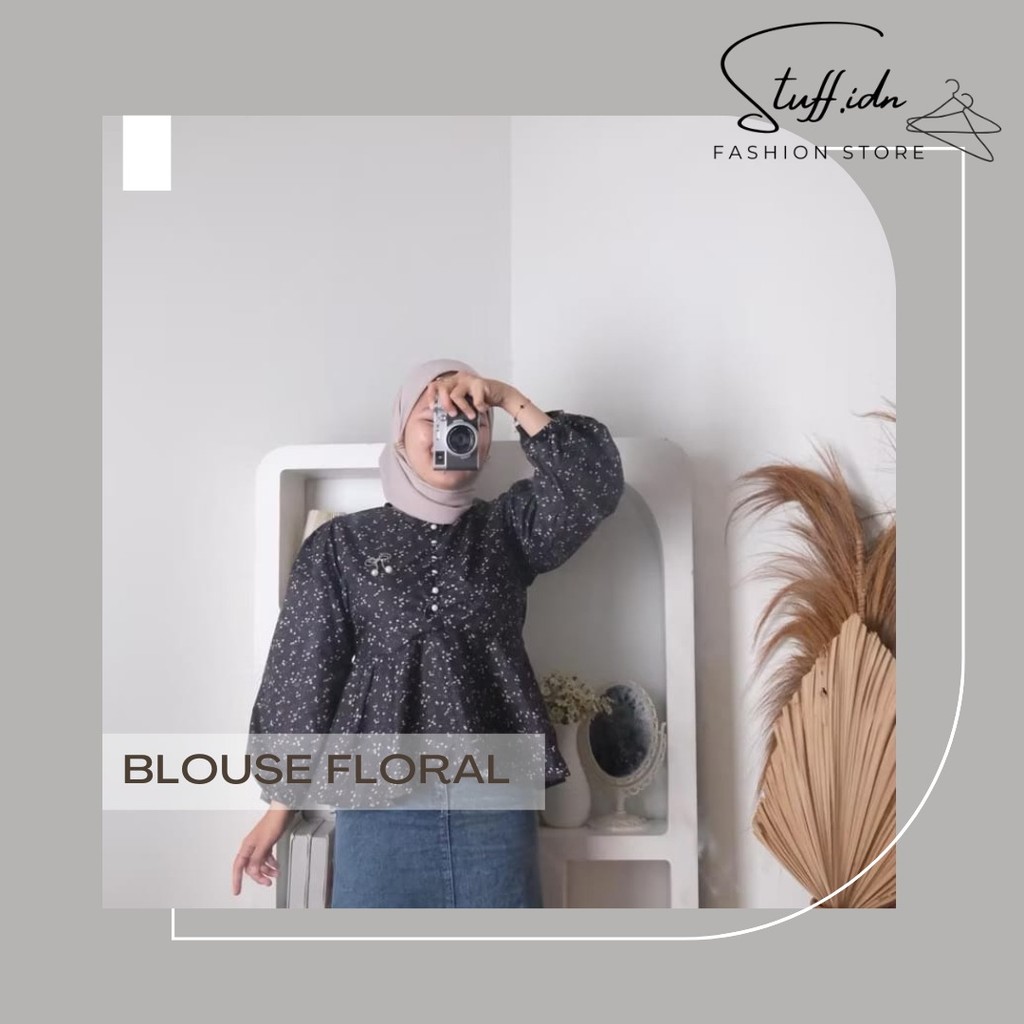 Blouse Wanita Floral Baby Doll Lengan Panjang – Atasan Muslimah Tunik Casual Look Korea
