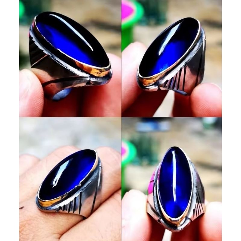 Cincin Pria Natural Batu Permata Royal Blue King Sapphire Model Pandan Big Size crystal HIGH QUALITY