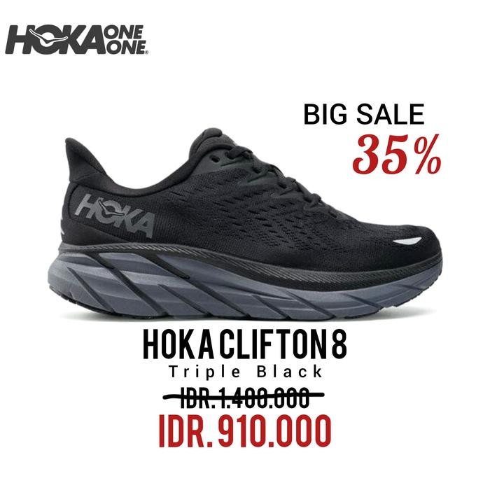 SEPATU RUNNING HOKA ONE ONE CLIFTON 8 TRIPLE BLACK MEN'S 100% ORIGINAL BNIB / SEPATU SNEAKERS PRIA D