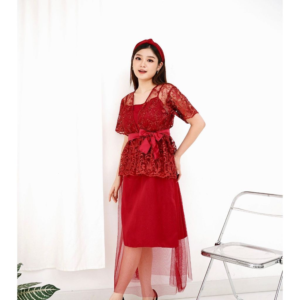 Dress Gracia Tile Premium Inner & Outer / Dres Brukat Pesta Tile Bordir / Dress Kondangan / Dress Na