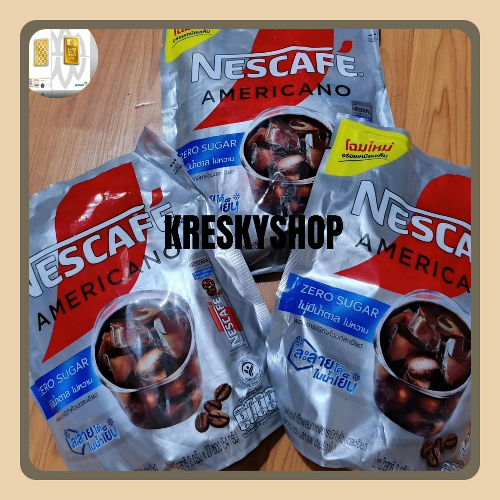 

Americano Zero Sugar Coffee Nescafe. Isi 27 sachet. Original Thai