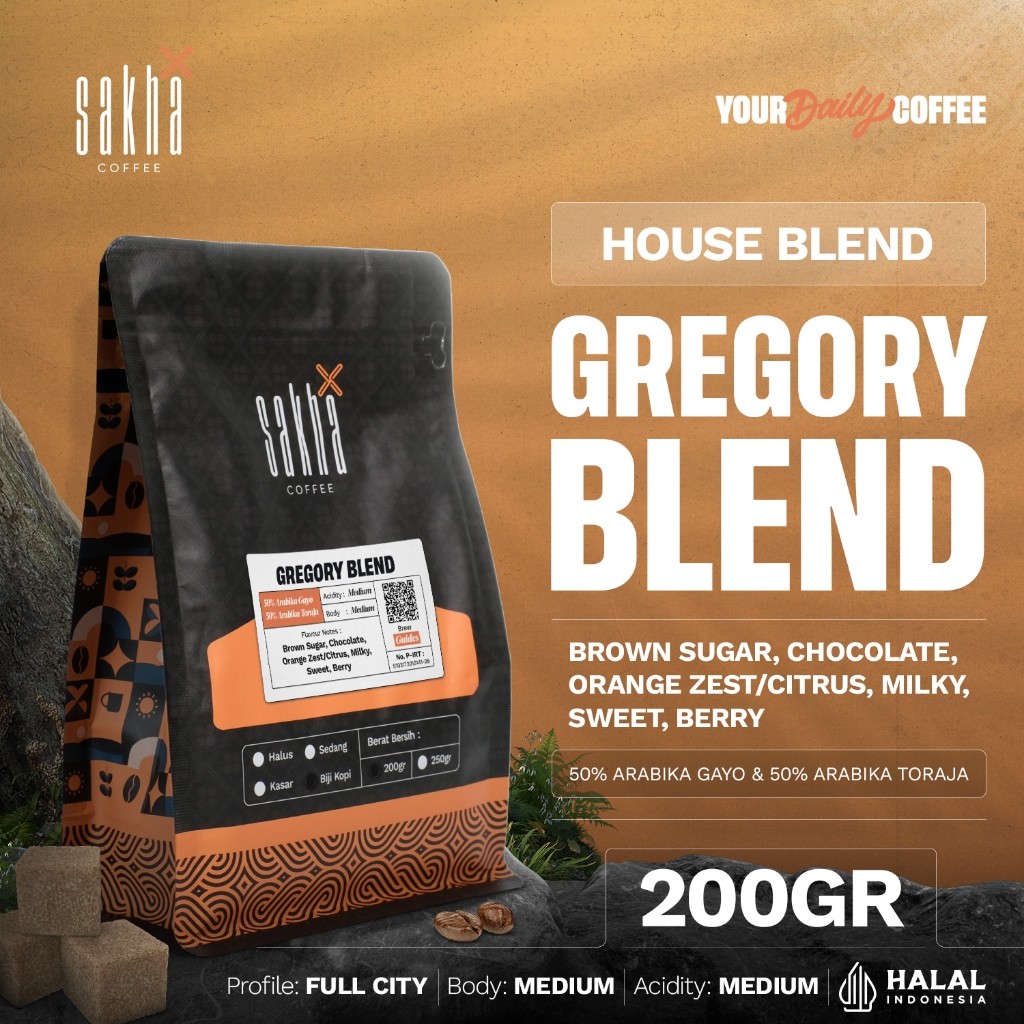 

Kopi Arabika Espresso Gregory Blend Arabica Coffe Bean Biji Bubuk 200g