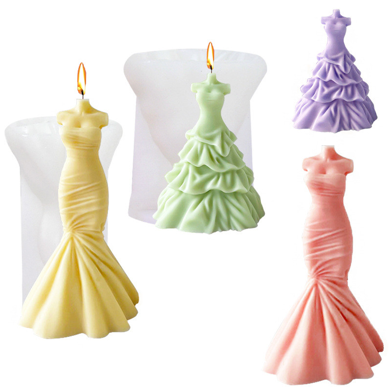 

3D large wedding dress silicone candle mold DIY dress modeling crafts Gypsum soap resin mold home decoration wedding gifts