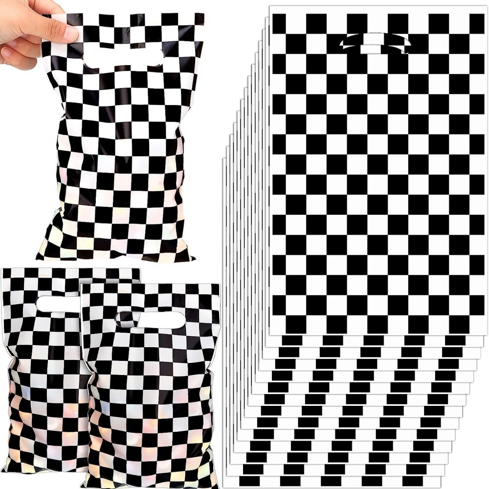 

Black and White Checkered Party Gift Bags Race Car Theme Plastic Candy Bag Kids Racing Birthday Party Favors Supplies Decoration