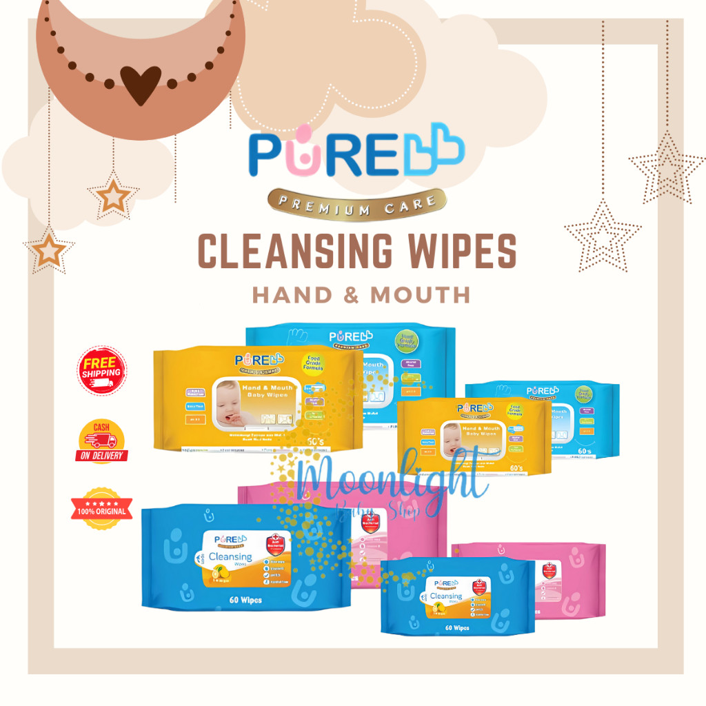 PURE Baby Hand and Mouth Baby Wipes Cleansing Wipe Tissue Basah Bayi Travel PURE BB