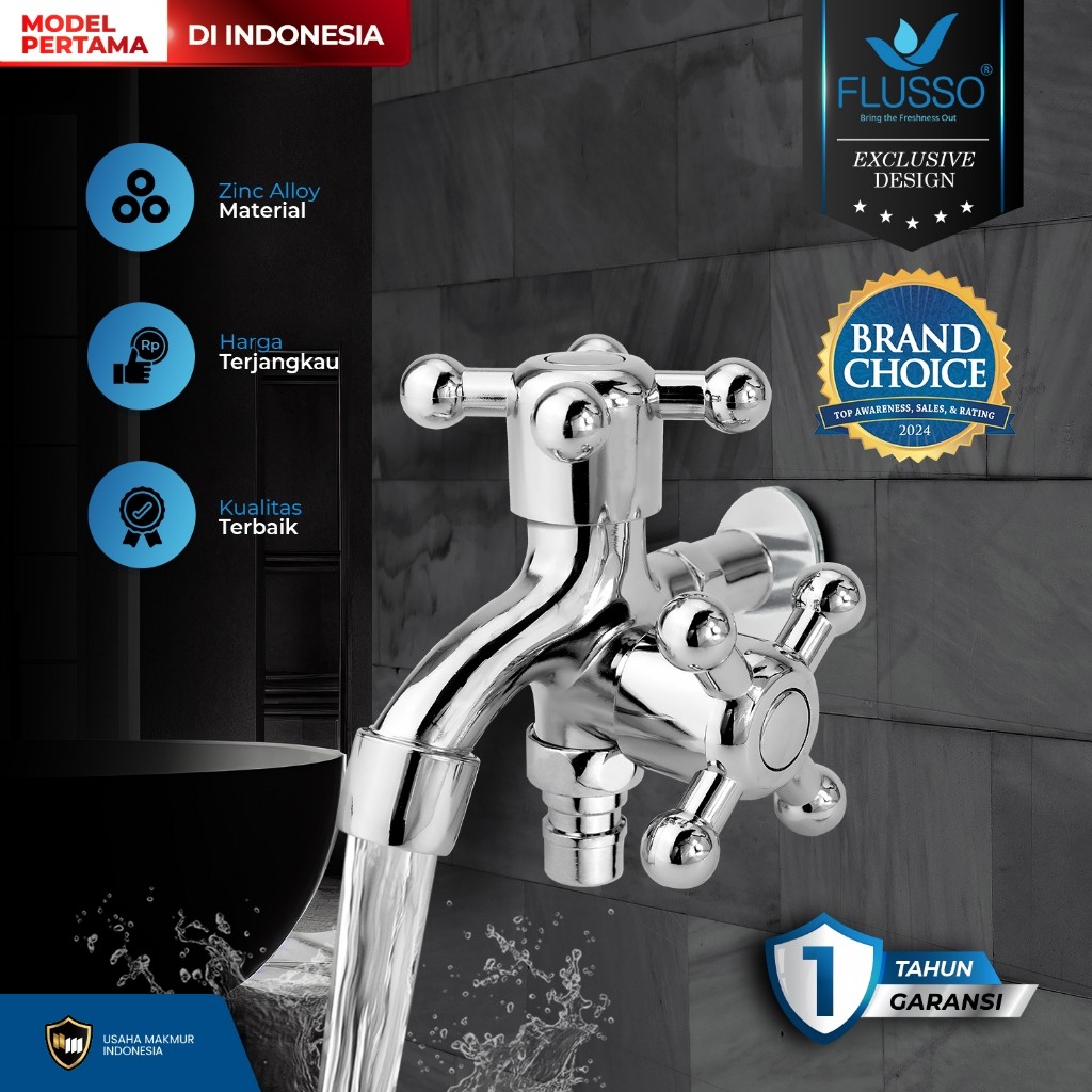 FLUSSO Flusso Kran Shower Cabang | Kran Air Tembok Double | Kran Shower 598
