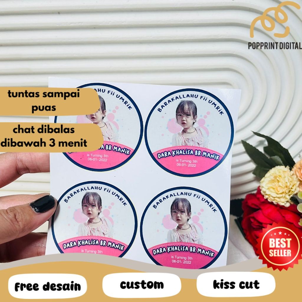 

PpD 5-8 Print Stiker Vinyl Ulang Tahun Anak Sticker Label Undangan Happy Birthday Uk.Sedang