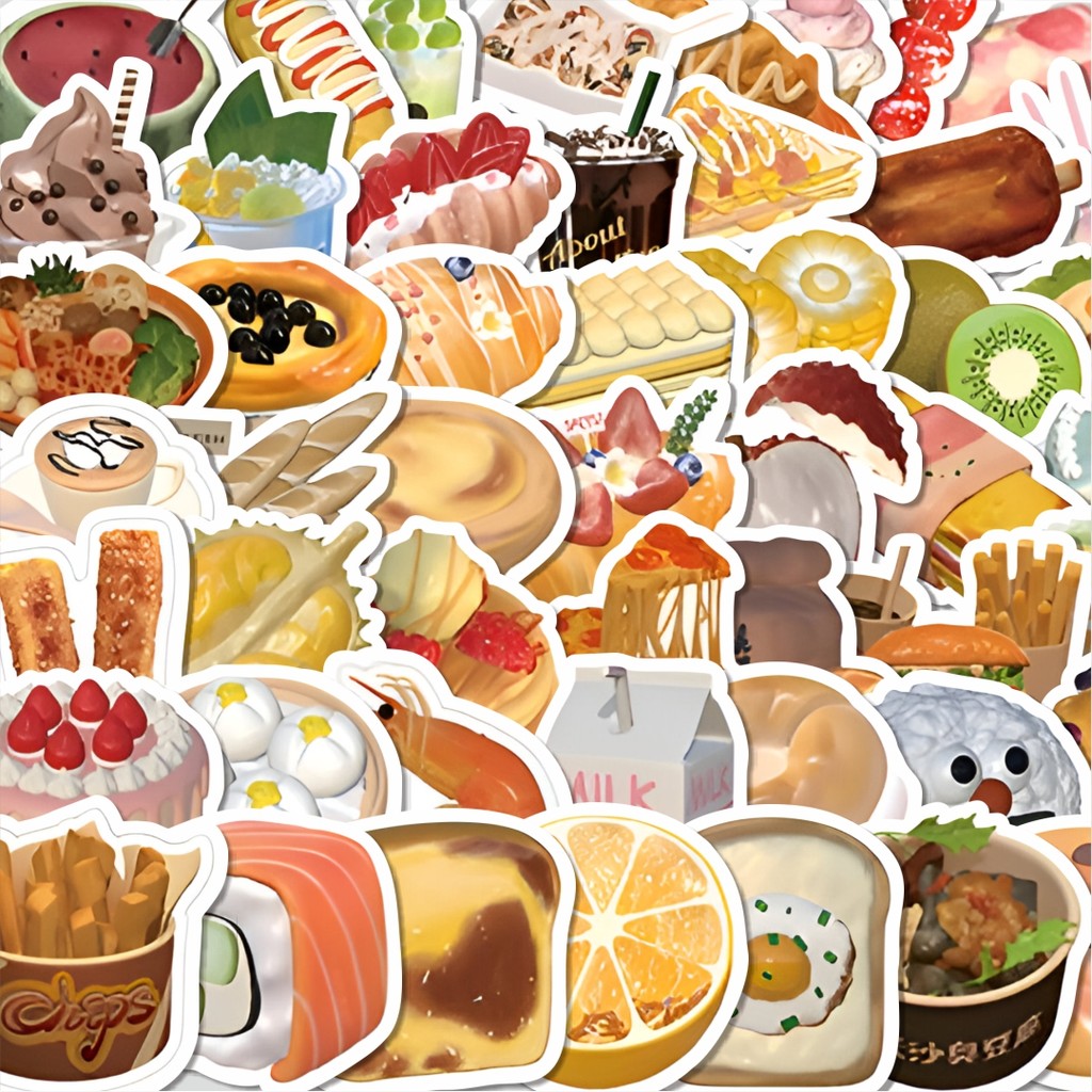 

Stiker Cutting Pack Stiker INS Chesee Cake Butter Toast Isi 100Pcs Series Aesthetic Lucu Keren Untuk Koper Bahan Vynil