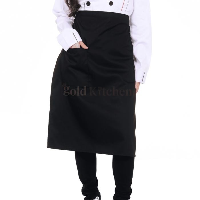 Apron Chef Apron Masak Apron Koki Celemek Masak Koki Model Half Long Merek Gold Kitchen - HItam