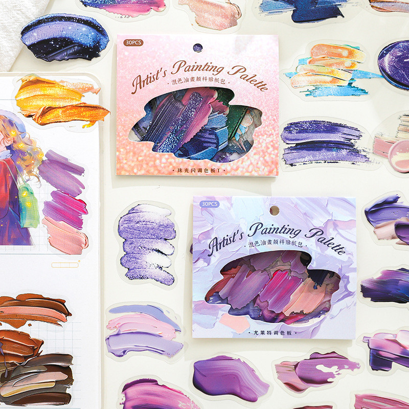 

Mr. Paper, 30pcs, Oil Painting Color Palette Theme Sticker Pack, Scrapbook Notebook Diary Decoration Gift Bag Sealed Stickers