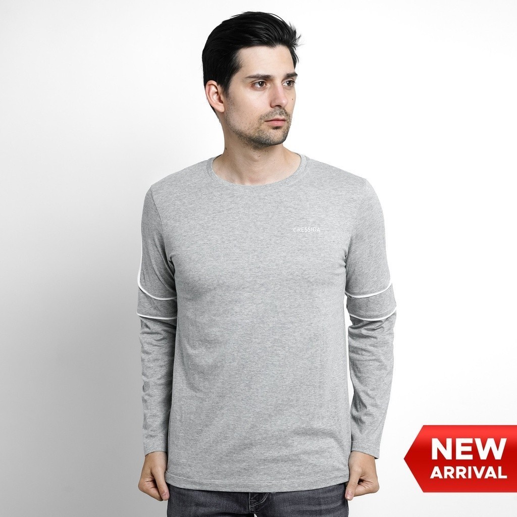 Cressida Kaos Lengan Panjang Pria T-Shirt Longsleeve Motif Garis Putih - MHSMM.902040 Misty Abu