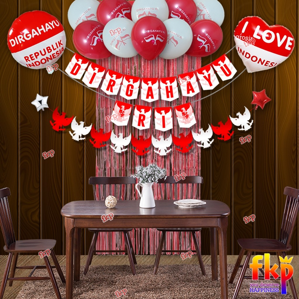 FUN KIDS PARTY Paket Dekorasi Balon Dirgahayu RI / Balon HUT RI / Dekorasi 17an Agustusan / Hiasan A