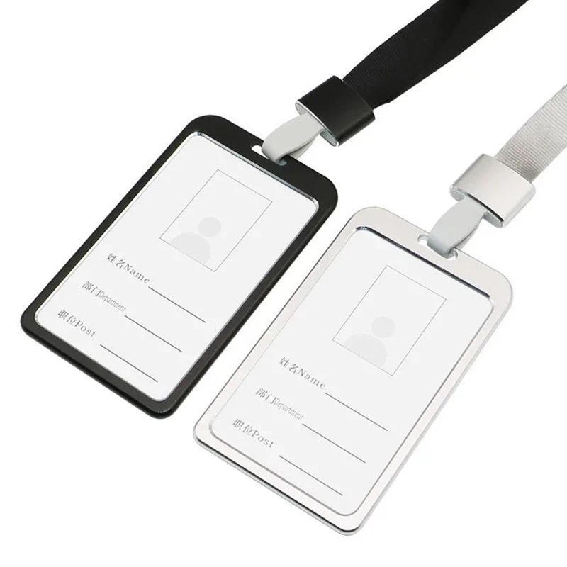 

Fashion Unisex Card Cover Women Lanyard Aluminum Alloy Work ID Card Holder Business Work Card ID Badge Holder Metal Bags Case