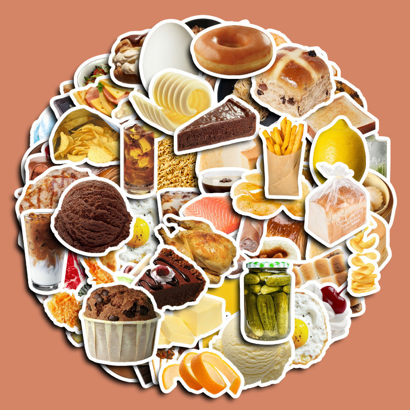 

10/35/70PCS Ins Style Simple Food Dessert Poached Egg Milk Tea Sticker Graffiti Decoration Phone Case Book Waterproof Decal Toy