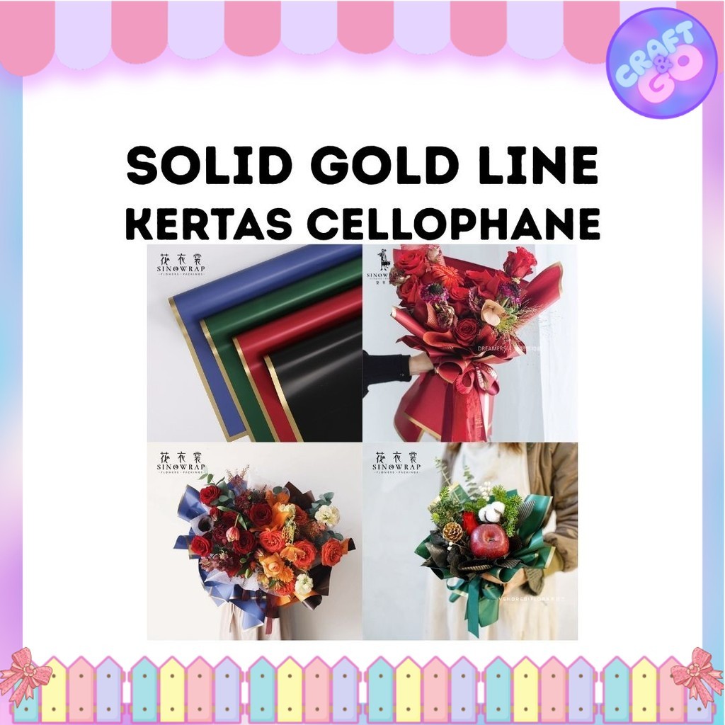 

(20 LEMBAR) Kertas Cellophane Buket Bunga - SOLID GOLD Line - Flower Wrapping Paper