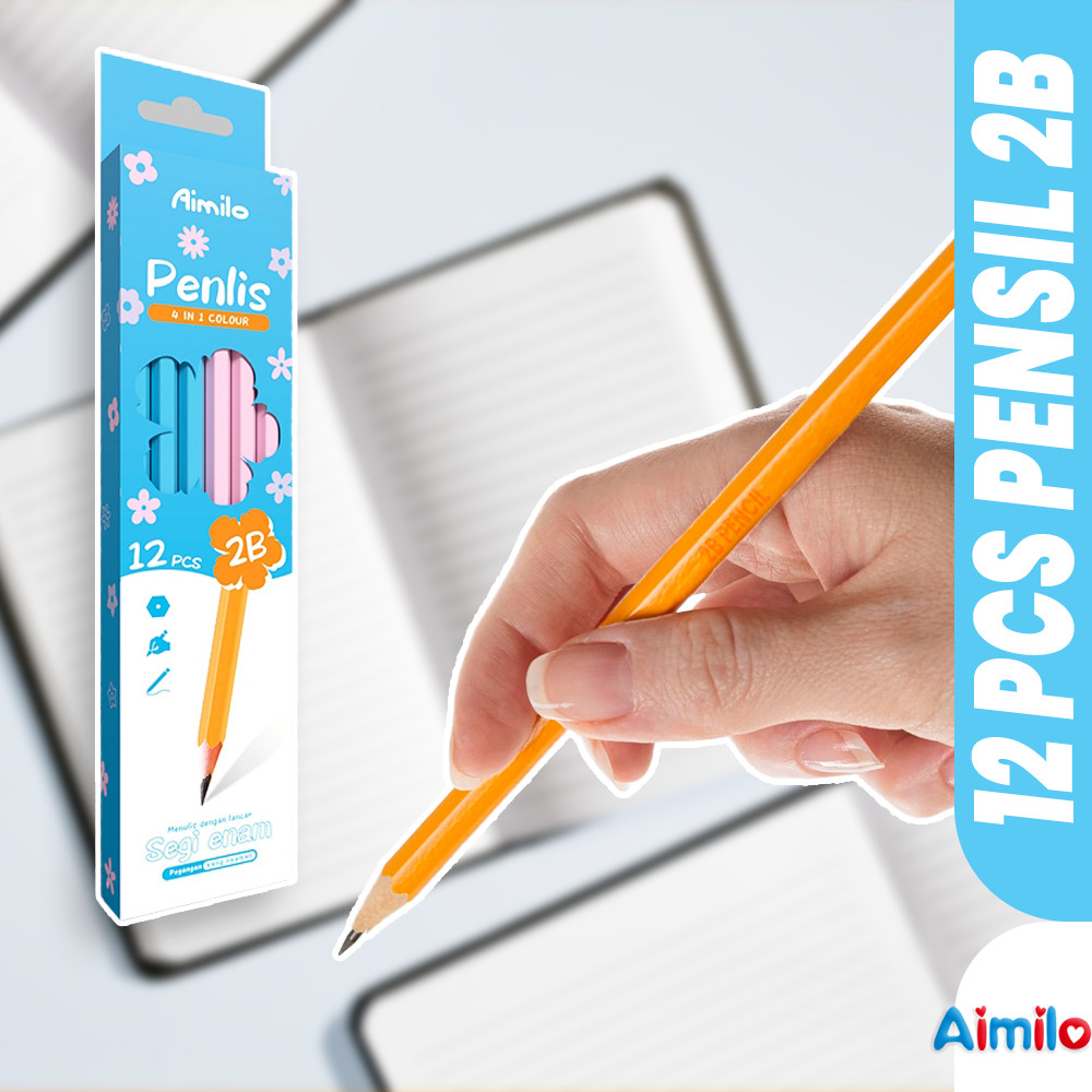 

Aimilo - 1 Pack Isi 12 Pcs Pensil 2B Pensil Ujian Sekolah Menggambar Isi Tebal 1 Pak