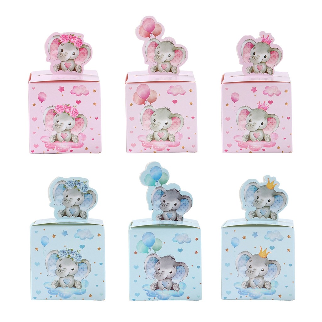 

24Pcs Baby Elephant Favor Box For Kids Birthday Party Blue Pink Candy Gift Boxes Treat Kids Birthday Favors Baby Shower Decor