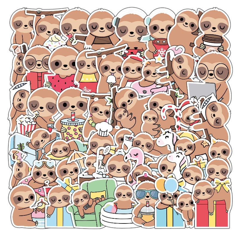 

10/25/50pcs Cute Sloth Cartoon Stickers for DIY Luggage Water Bottle Phone Laptop Guitar Scrapbook Stationery Decal