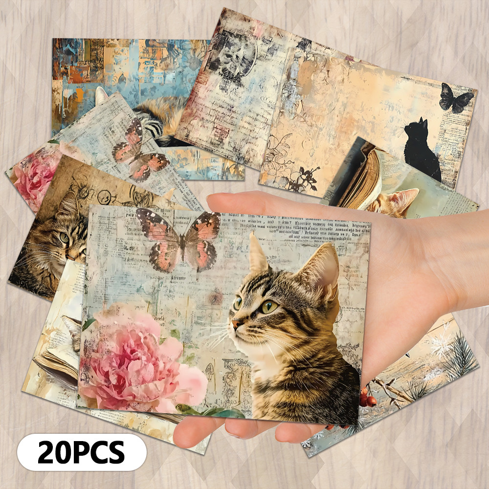 

20pcs, cat themed scrapbook paper, DIY crafts, handmade paper, handbooks, journals, notebooks, patchwork art, journaling supplie